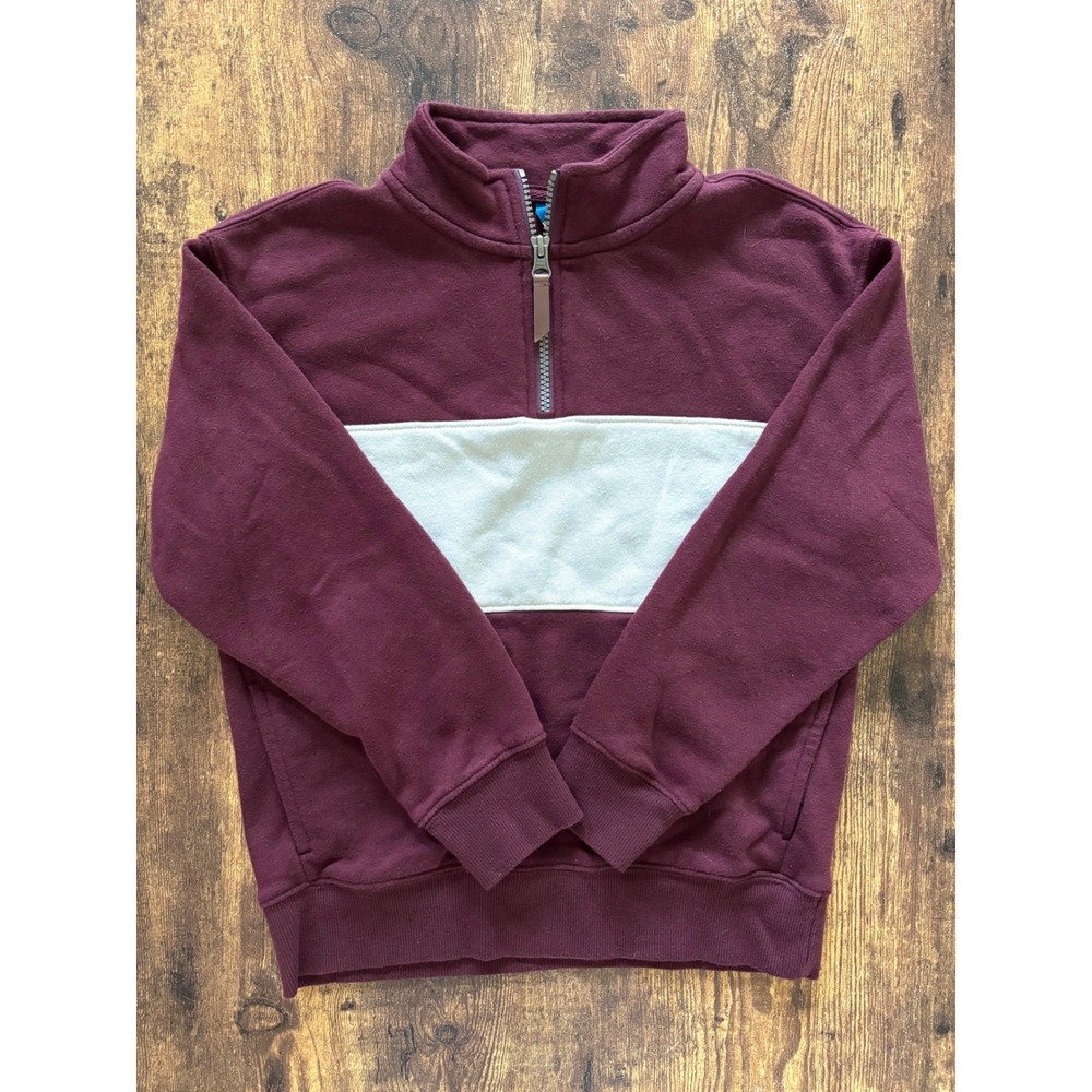 Old Navy Boys Medium 8 Burgundy Maroon White Stripe Quarter Zip Sweatshirt